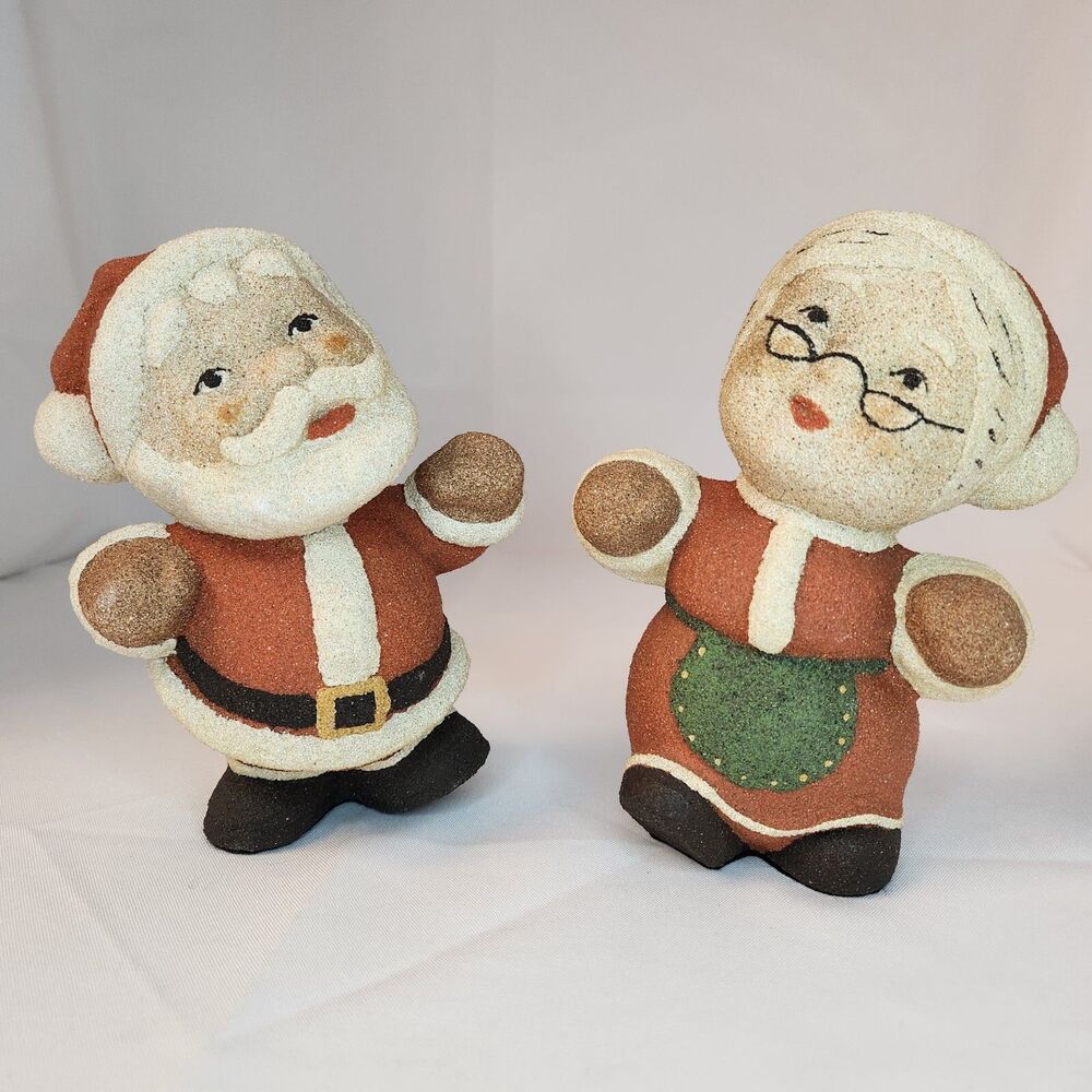 Santa Claus & Mrs Claus Ceramic Textured Christmas Figurine 6.5" Unbranded